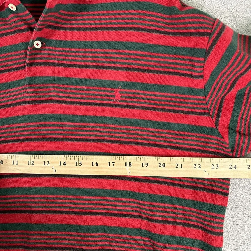 Vintage Polo By Ralph Lauren Size L Polo Red‎ Striped Short Sleeve Christmas